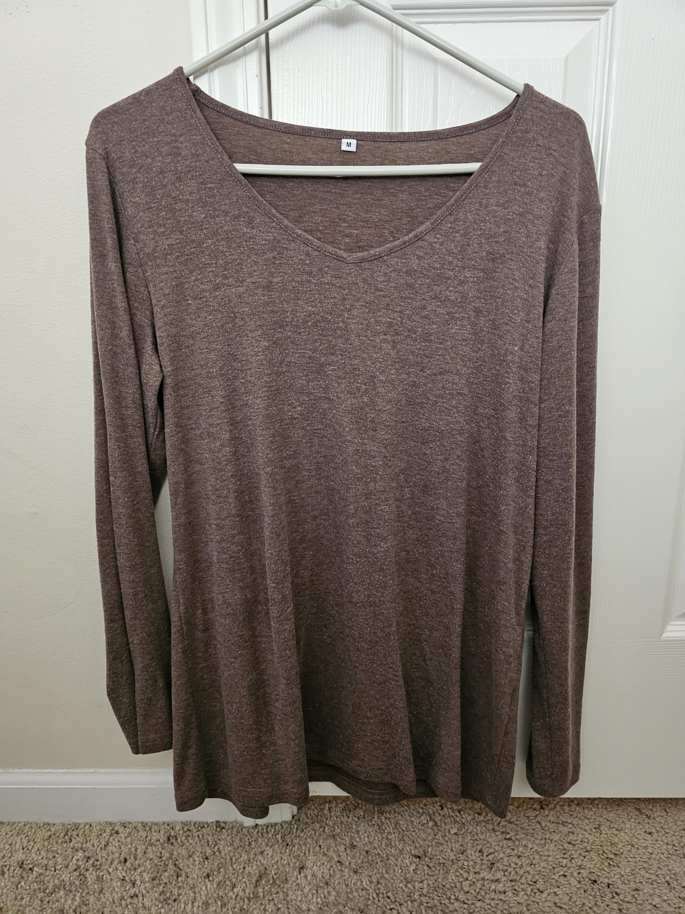 Classic V-Neck Long Sleeve Top - Mauve Brown